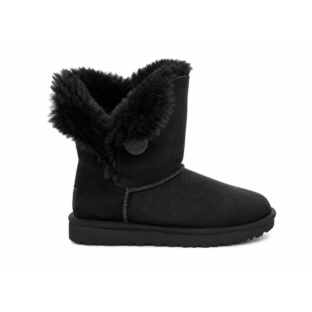 UGG Bailey Button Black Suede Sheepskin Boots Women's Size 10